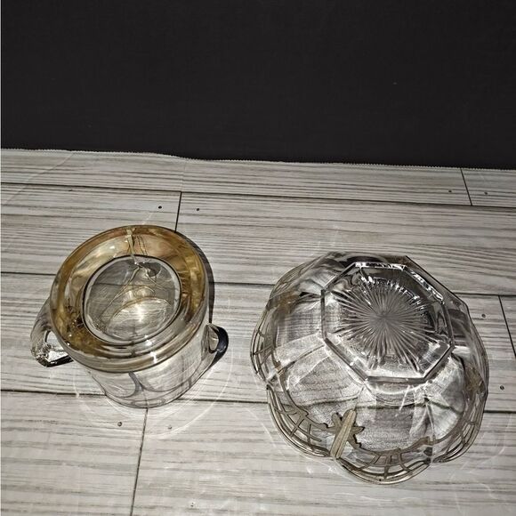 Vintage Clear Glass Silver Overlay Art Nouveau Design Creamer & Sugar Bowl Set - Picture 6 of 8